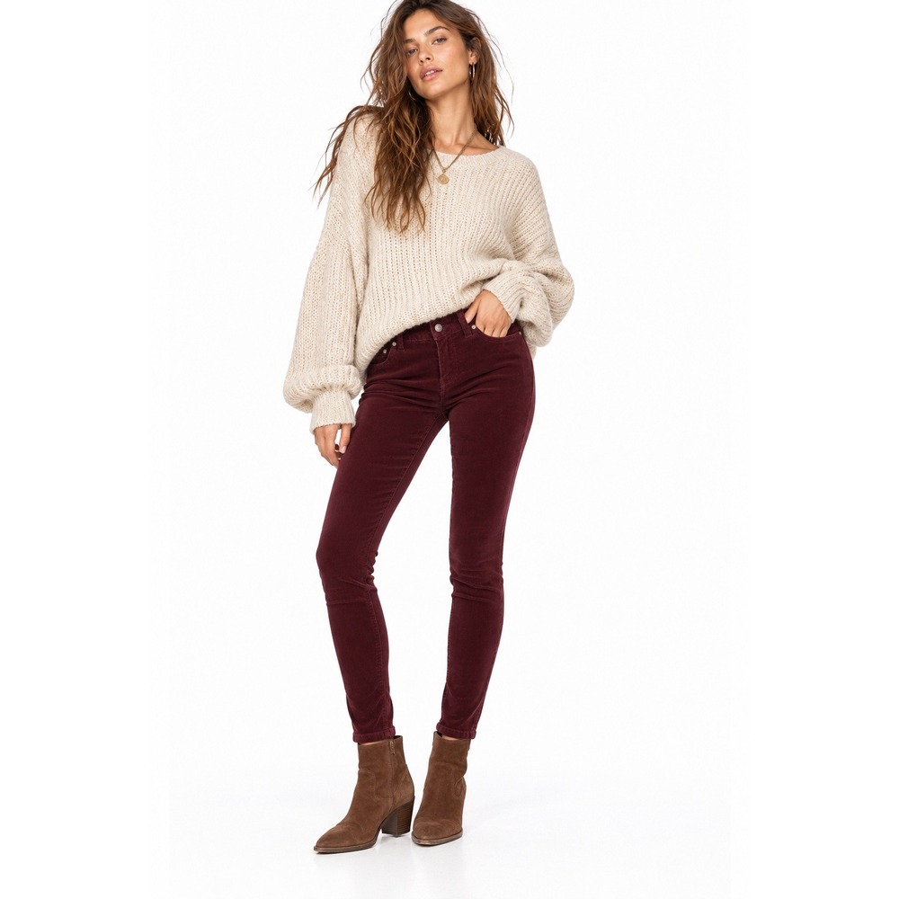 Free People Burgundy Corduroy Skinny Pants Low Rise Wine Maroon Size 26